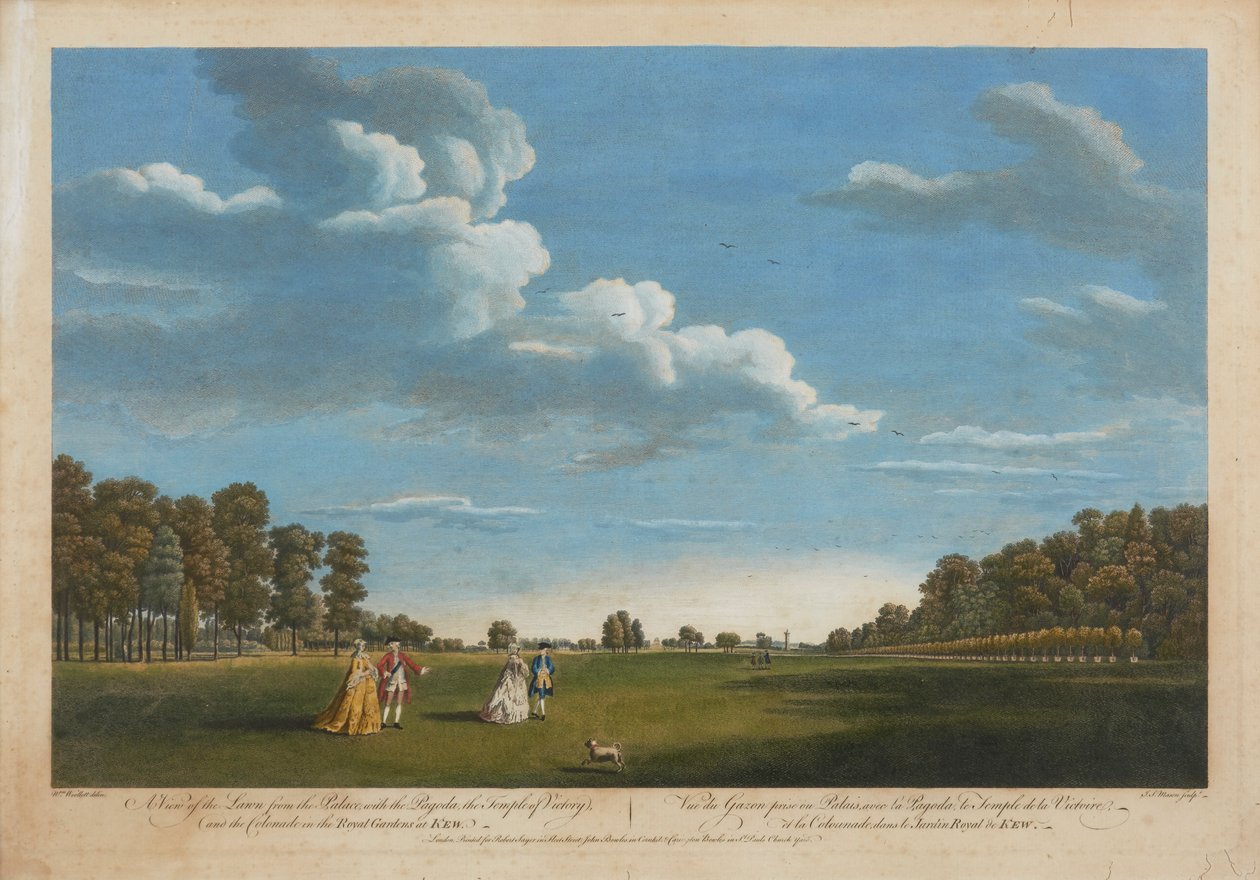 Pohled na trávník z paláce s pagodou... od William Woollett