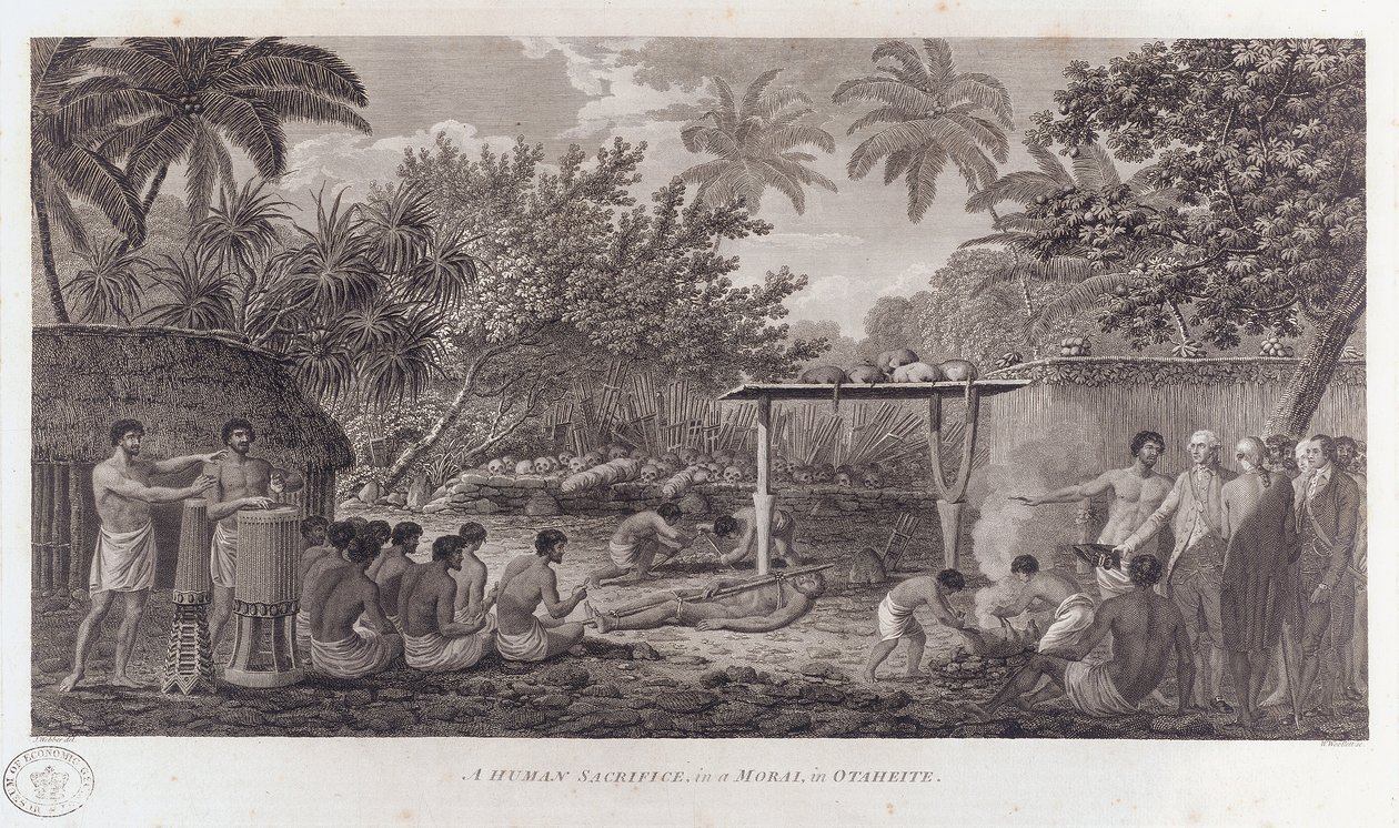 Lidská oběť na Tahiti v jižním Pacifiku, c1773 od William Woollett