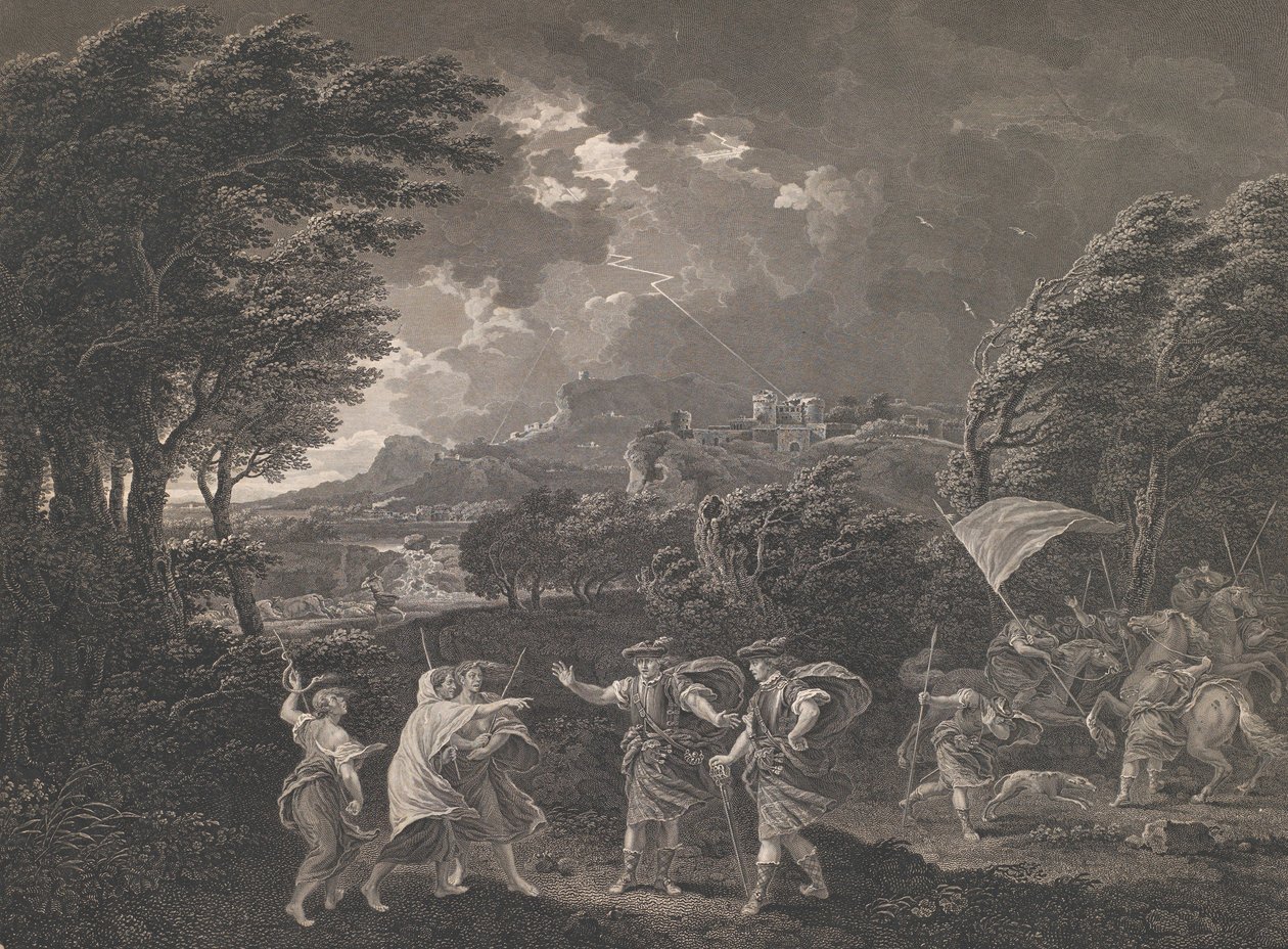 Macbeth a čarodějnice Shakespeare, Macbeth, dějství 1, scéna 1, 1770. od William Woollett