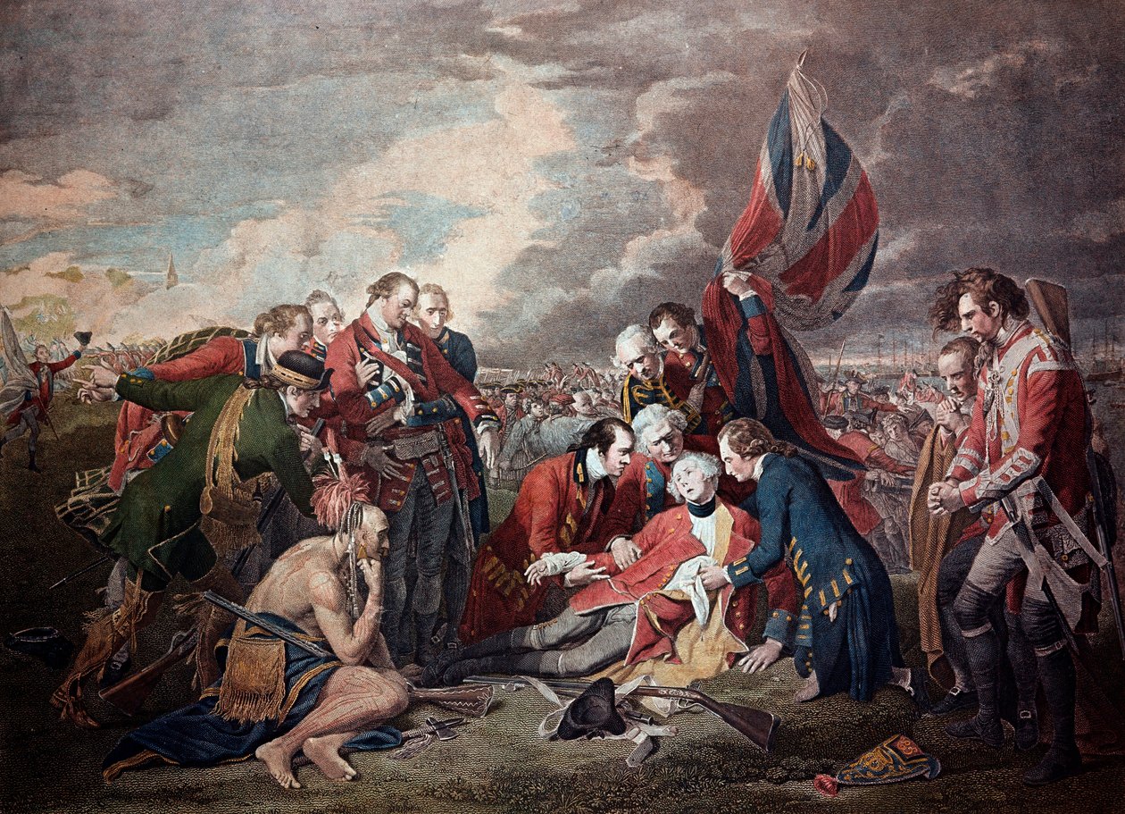 Smrt generála Jamese Wolfea (1727-1759) v bitvě u Quebec City v sedmileté válce dne 13. od William Woollett