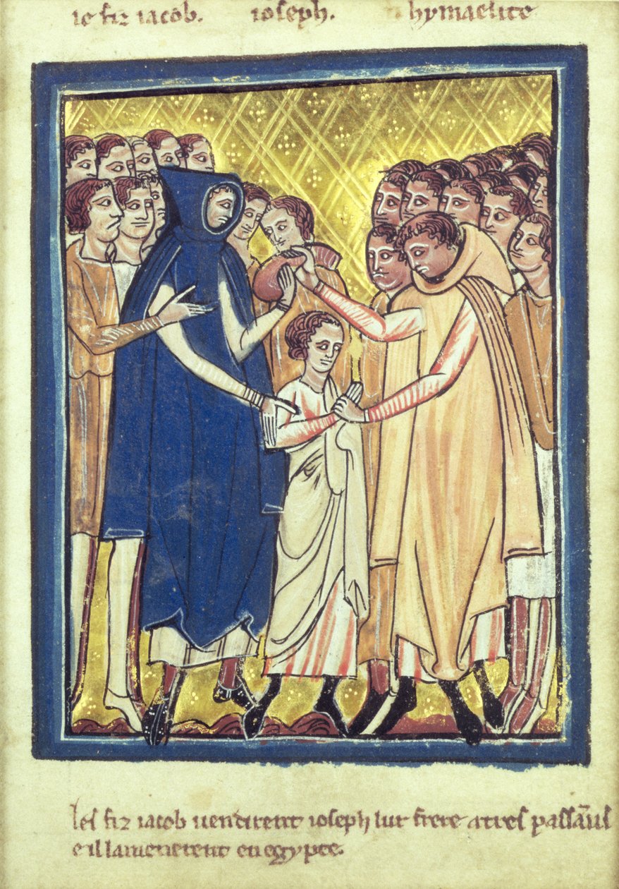 Josefa prodali jeho bratři z knihy Bible Pictures, kolem roku 1250 od William de Brailes  