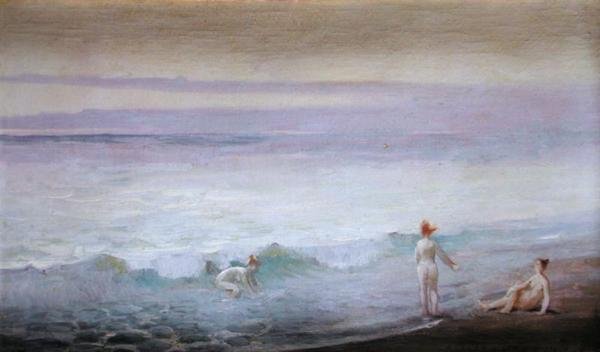 Pobřežní scéna s figurami (olej na plátně) od William de Leftwich Dodge