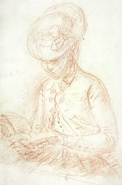 Žena v jezdeckém zvyku čte (červená křída na papíře) od William of Bath Hoare
