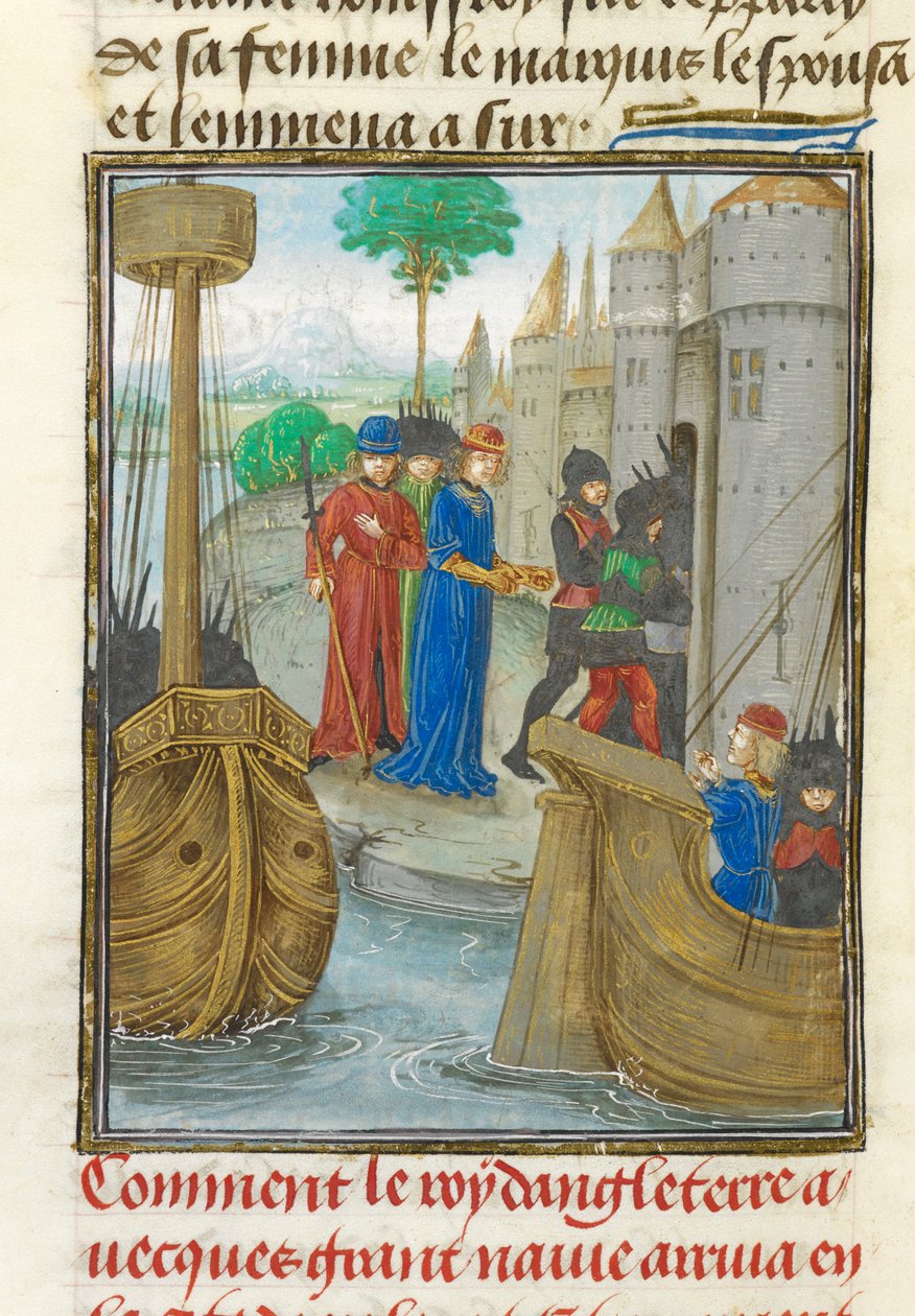 Richard I. přistávající na Sicílii, ilustrace z „Historia rerum in partibus transmarinis gestarum...“, kolem 1479-80 (vellum) od William of Tyre (c.1130 86) (after)