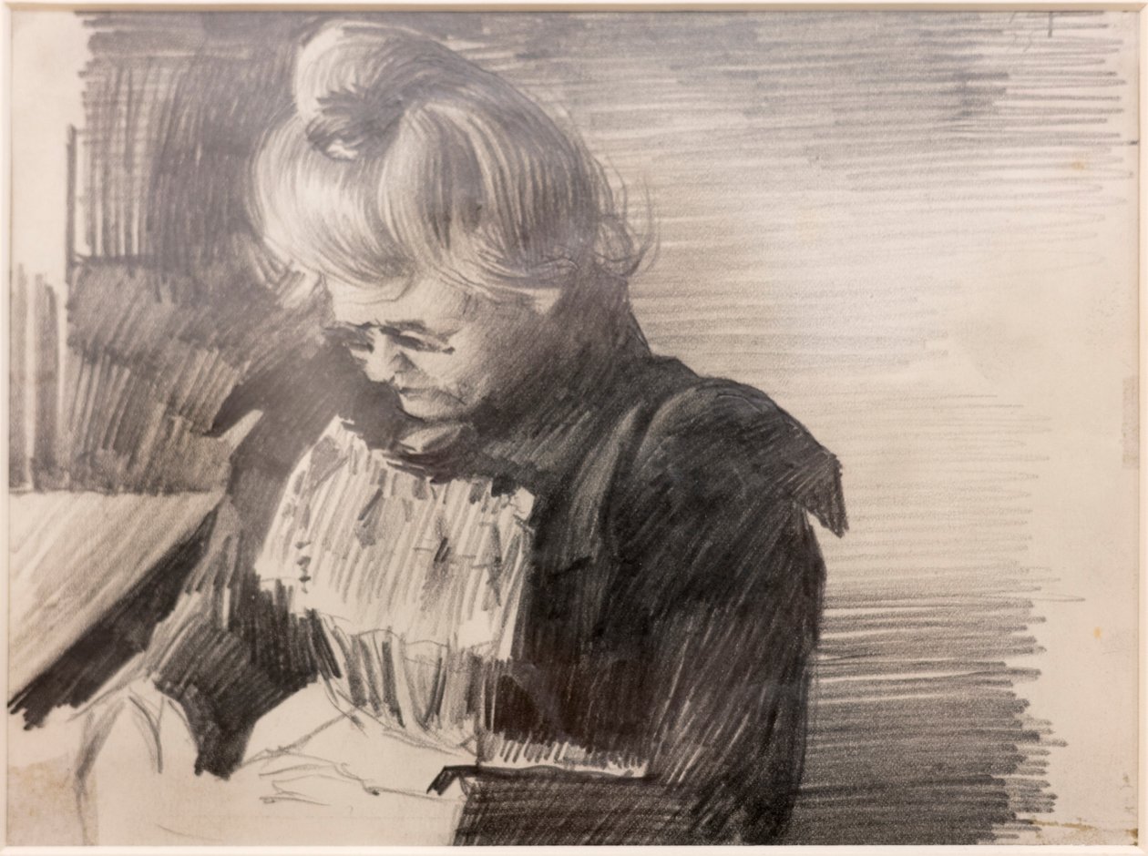 Žena šijící (Femme cousant) (Tužka na papíře) od William van Strydonck