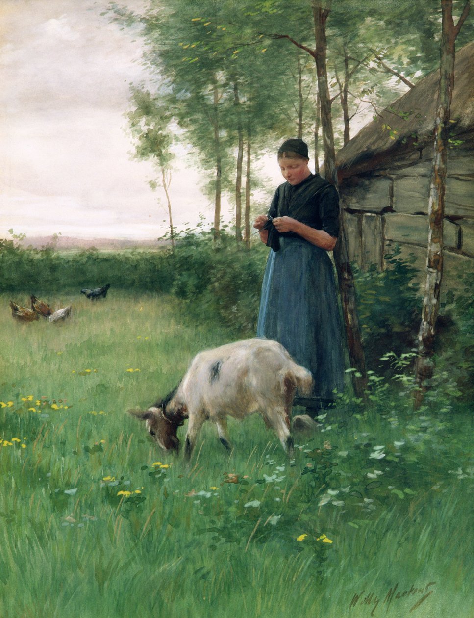 Holanďanka s kozou a slepicemi, kolem roku 1910 od Willy Martens
