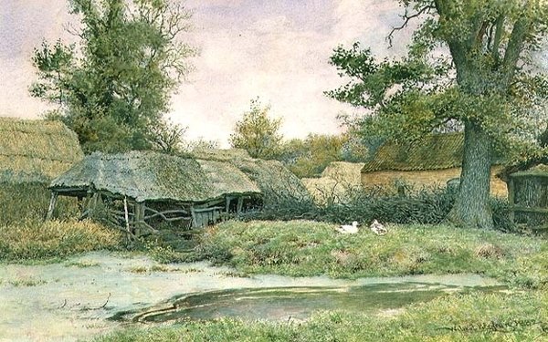 Hospodářský dvůr s kachním rybníkem a kachnami od Wilmot R.W.S. Pilsbury