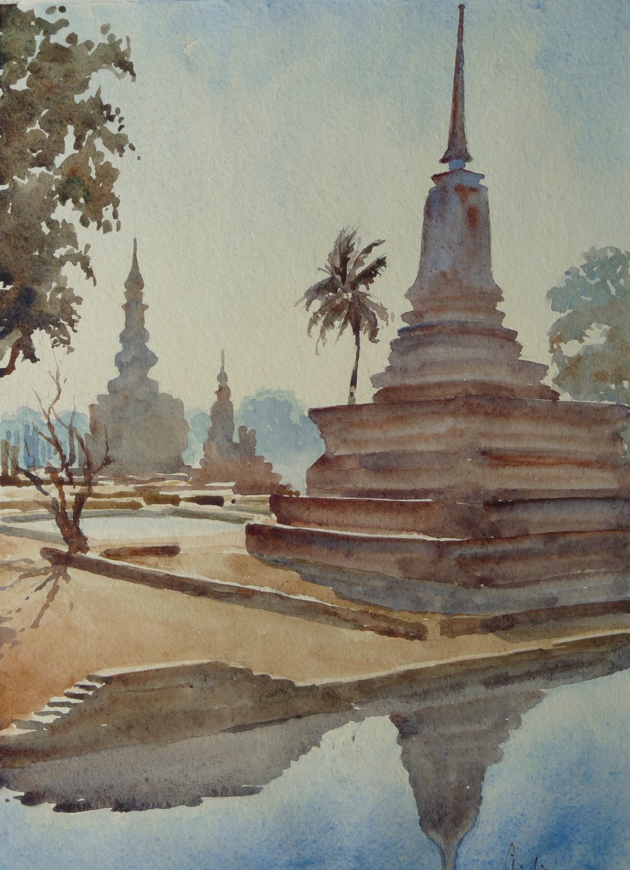 870 Východ slunce, Wat Mahathat, Sukhothai od Wilson Clive