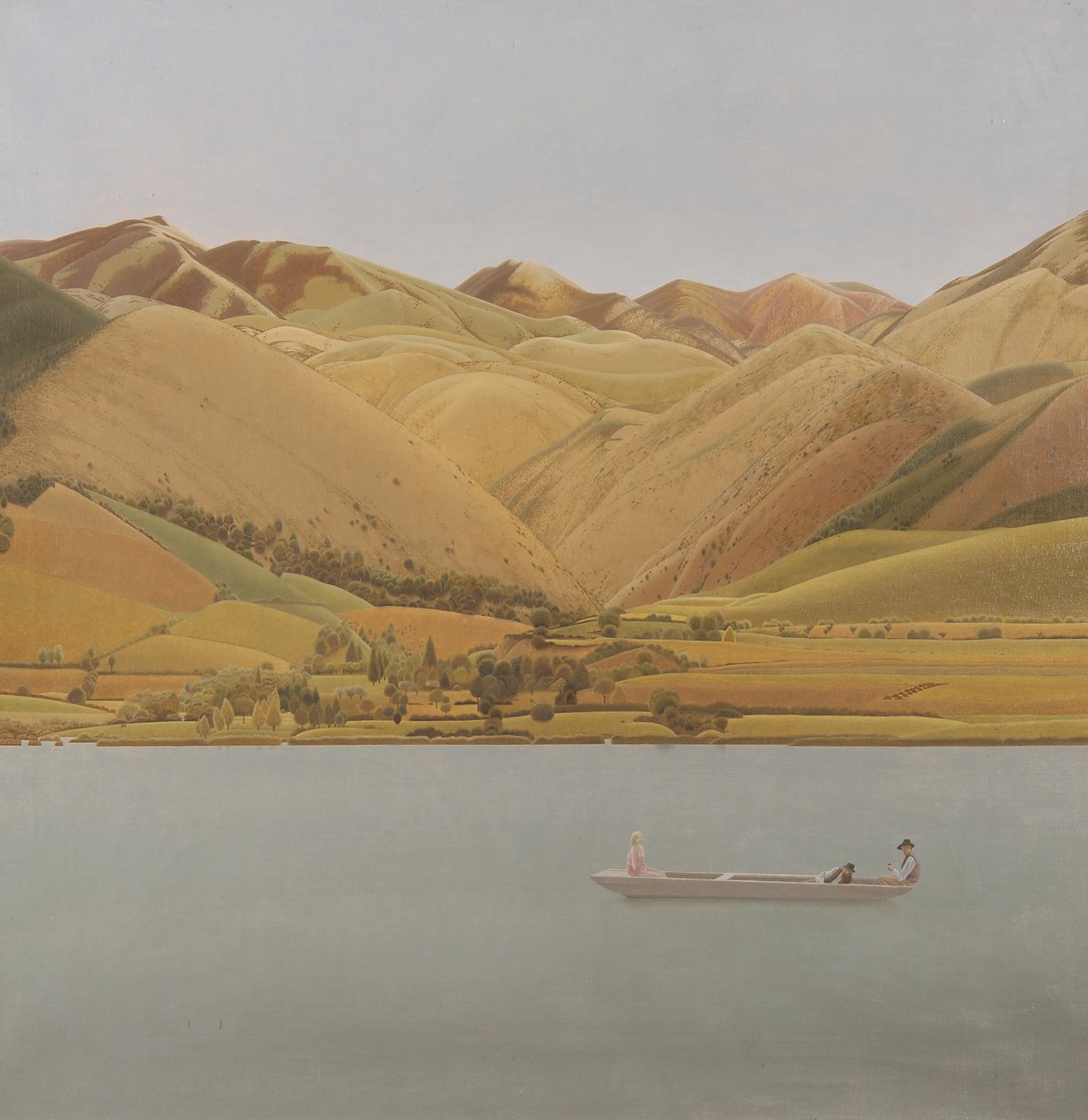 Edge of Abruzzi: Loď se třemi lidmi na jezeře od Winifred Knights