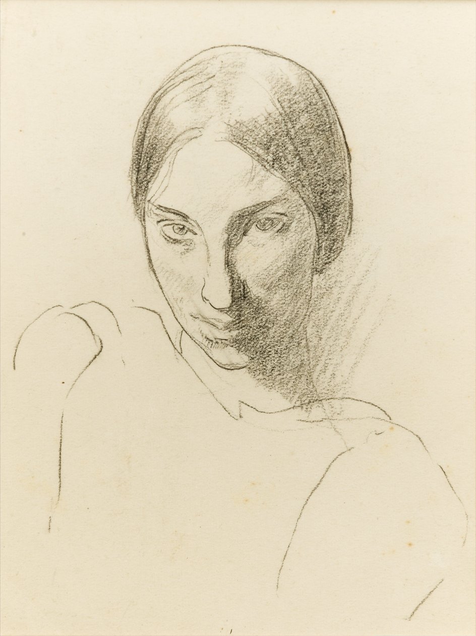 Autoportrét, cca 1923 (černá křída na papíře) od Winifred Knights