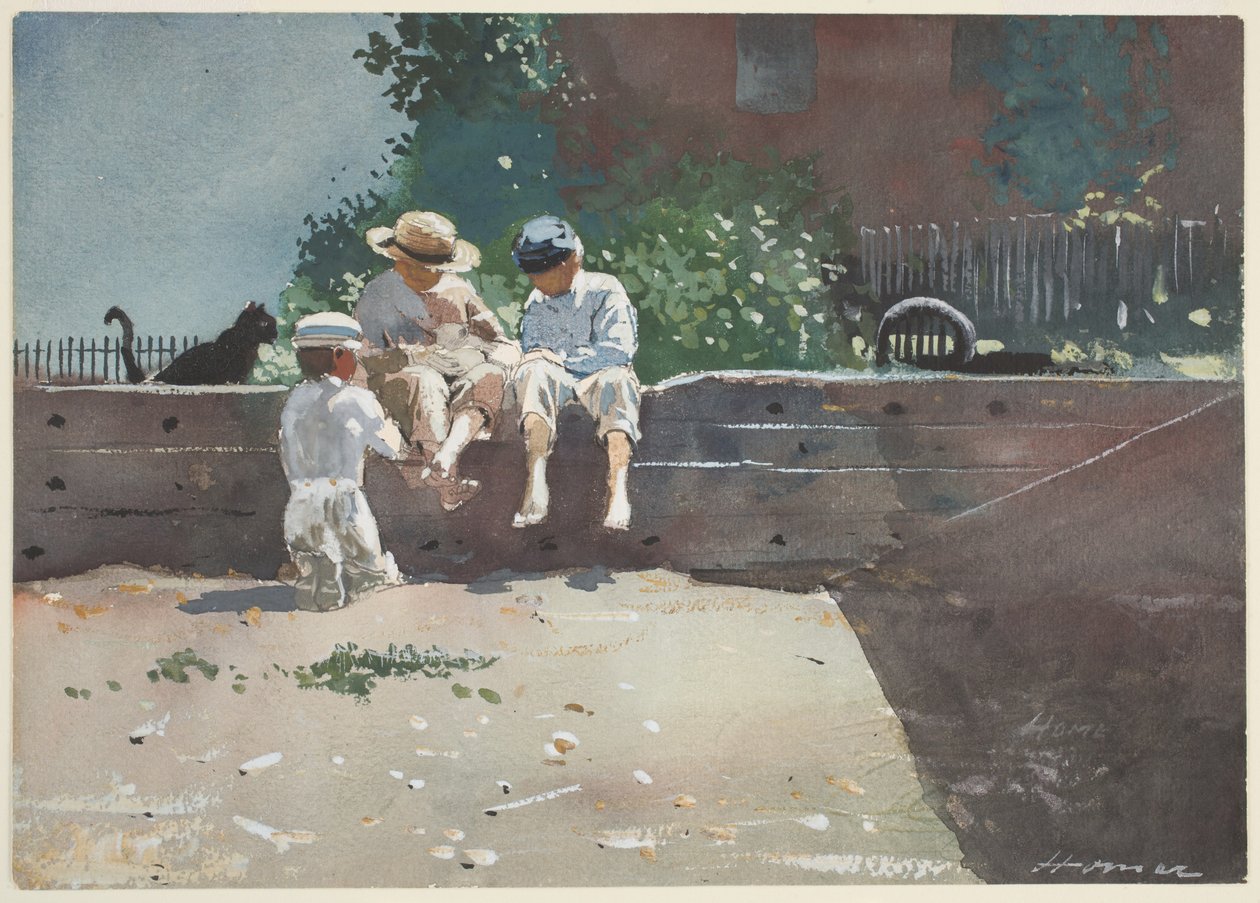 Boys and Kitten, 1873 (wc a kvaš přes tužku na papíře) od Winslow Homer