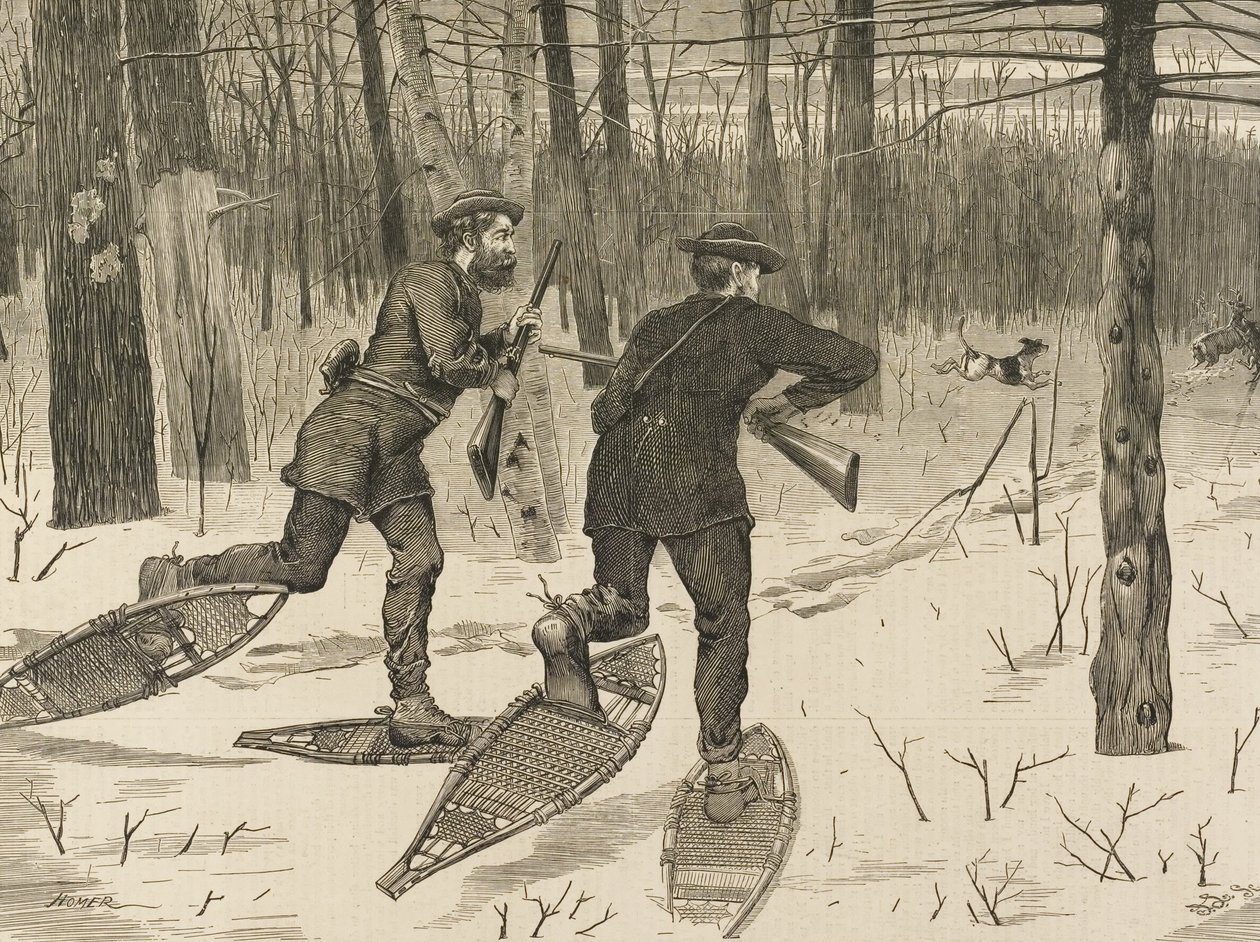 Deer-Stalking in the Adirondacks in Winter, from každou sobotu, 21. ledna 1871, str. 57 od Winslow Homer