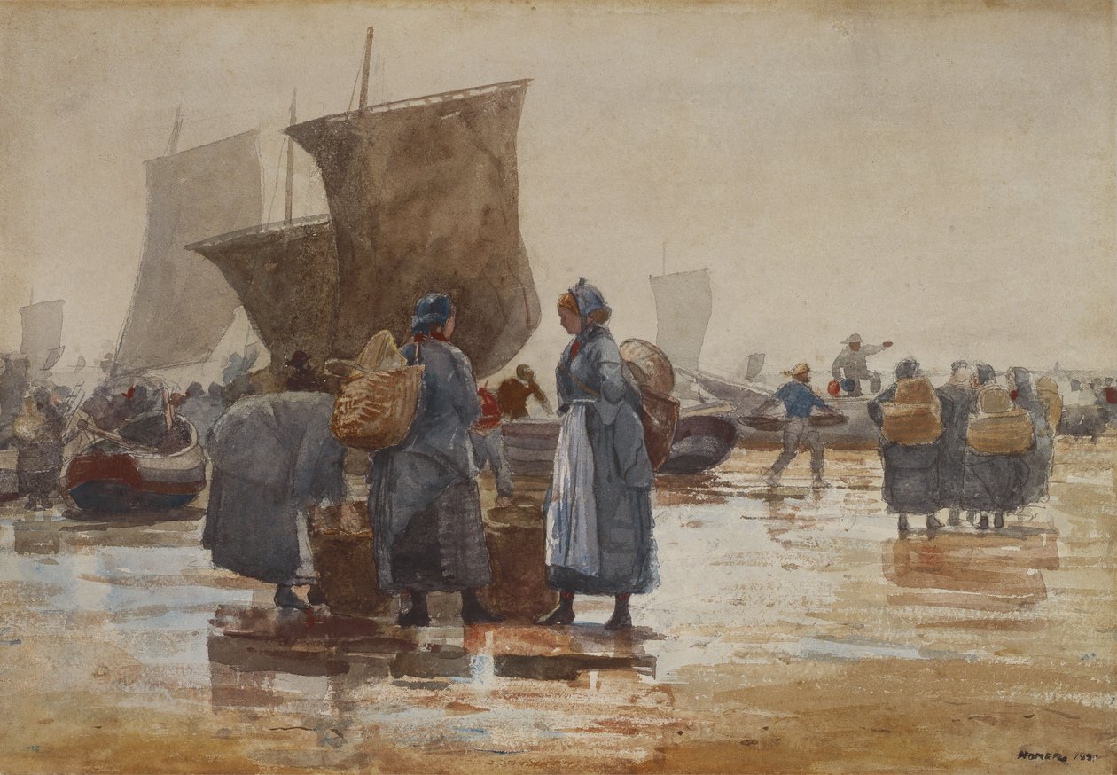 Fisherfolk na pláži v Cullercoats od Winslow Homer