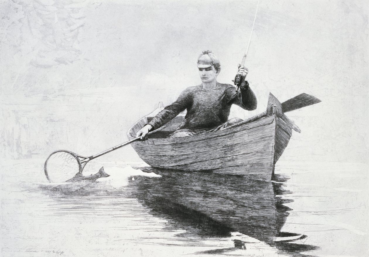 Muškaření na jezeře Saranac, 1889 (lept a akvatinta na simili-japonském papíře) od Winslow Homer