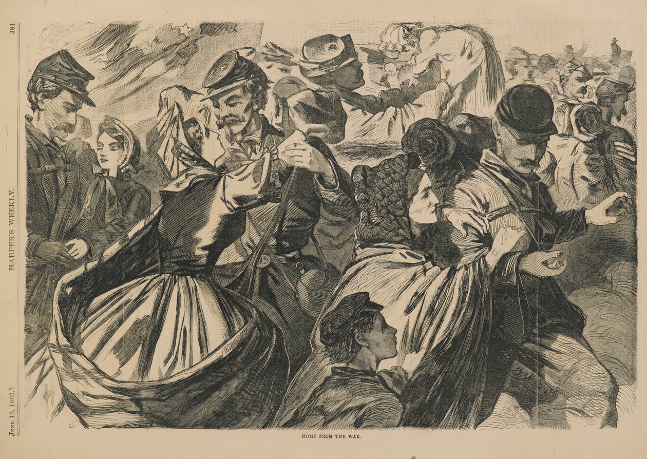 Home from the War, z časopisu Harpers Weekly vydaného 13. června 1863 (dřevoryt) od Winslow Homer
