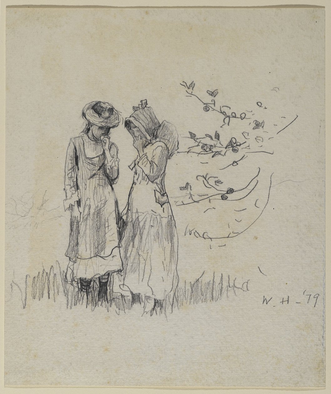 Dvě dívky v poli, 1879 (grafit na papíře) od Winslow Homer