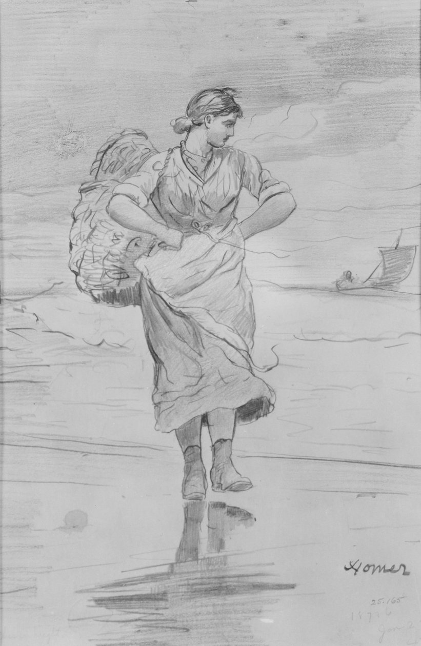 Rybářka na pláži (skica k ilustraci povídky „Příliv“) od Winslow Homer