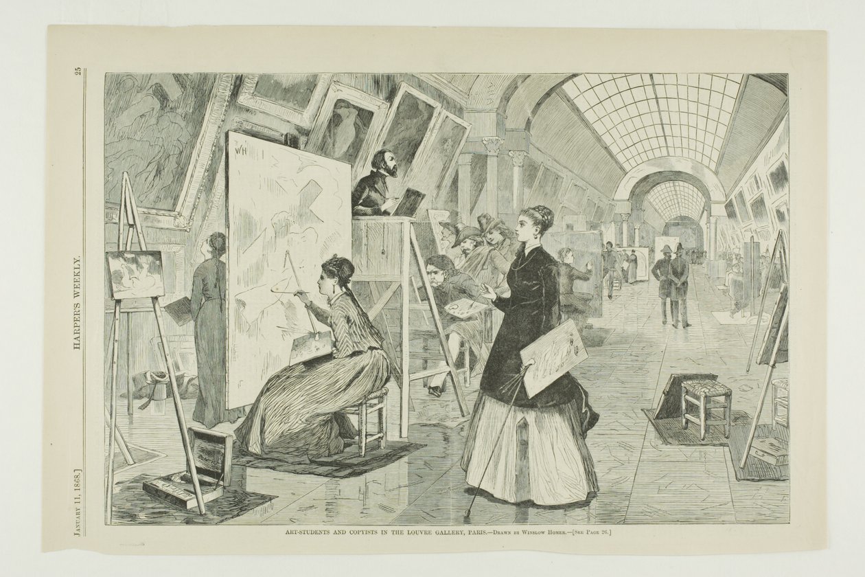 Studenti umění a kopisté v pařížské galerii Louvre od Winslow Homer