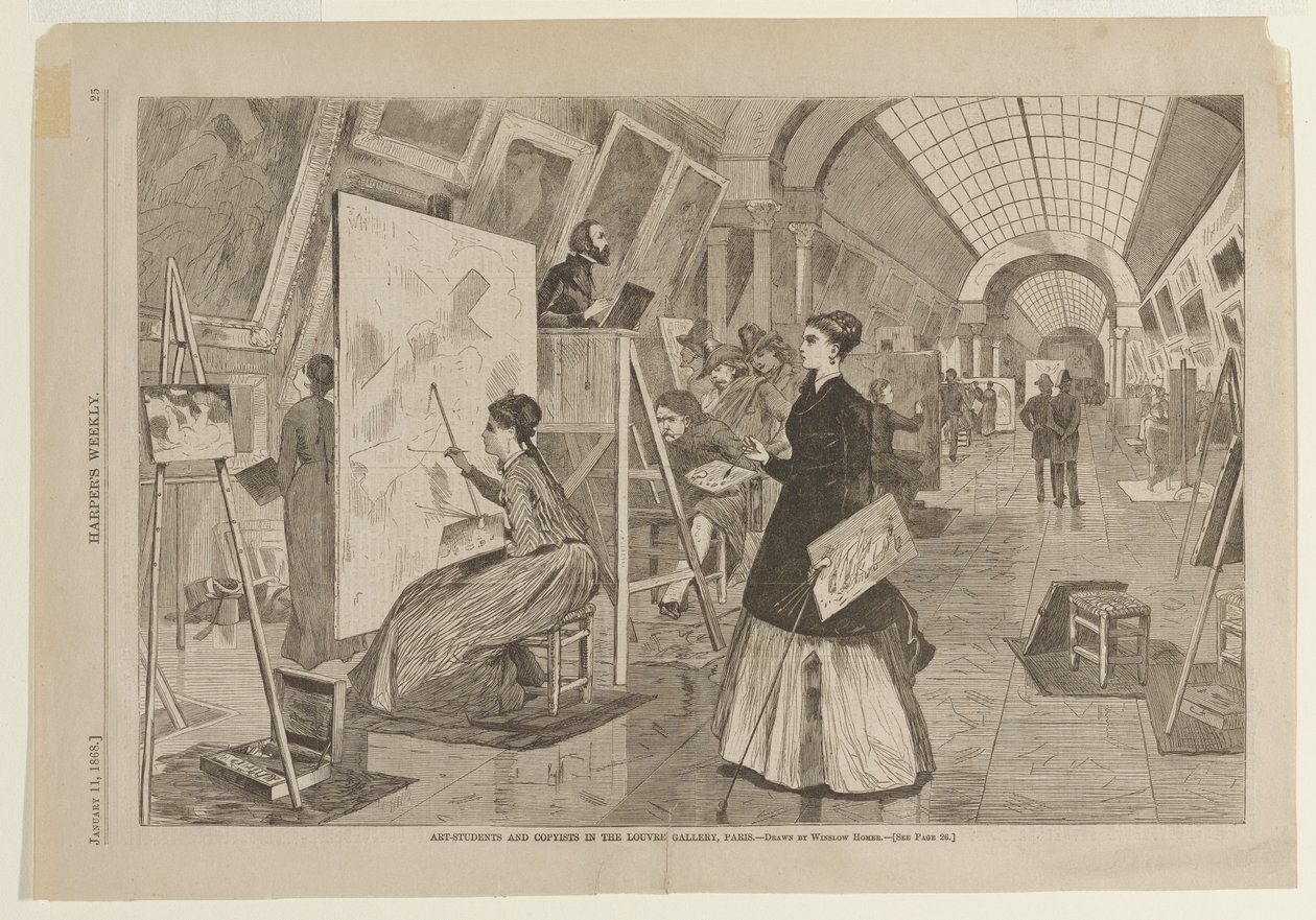 Studenti umění a kopisté v galerii Louvre v Paříži od Winslow Homer