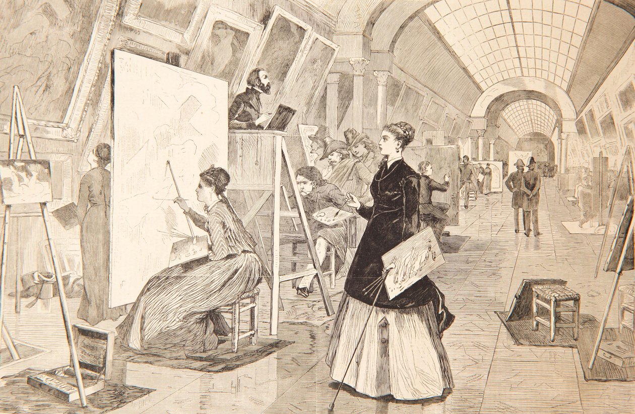 Studenti umění a opisovači v galerii Louvre, Paříž, 11. ledna 1868 od Winslow Homer