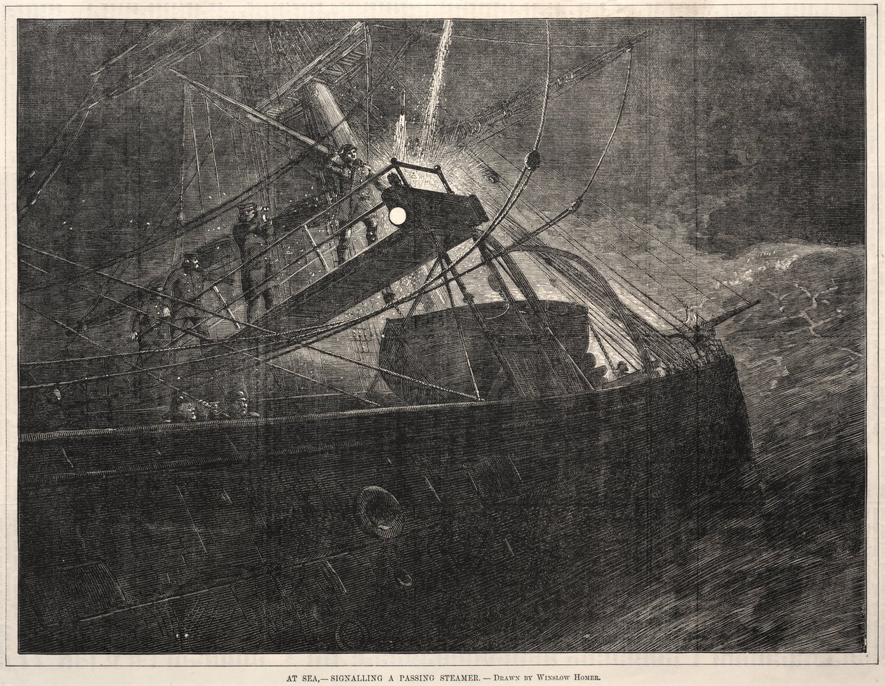 Na moři, signalizace projíždějícího parníku od Winslow Homer