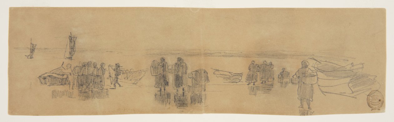 Pláž se čtyřmi rybářskými čluny, Cullercoats, Anglie od Winslow Homer