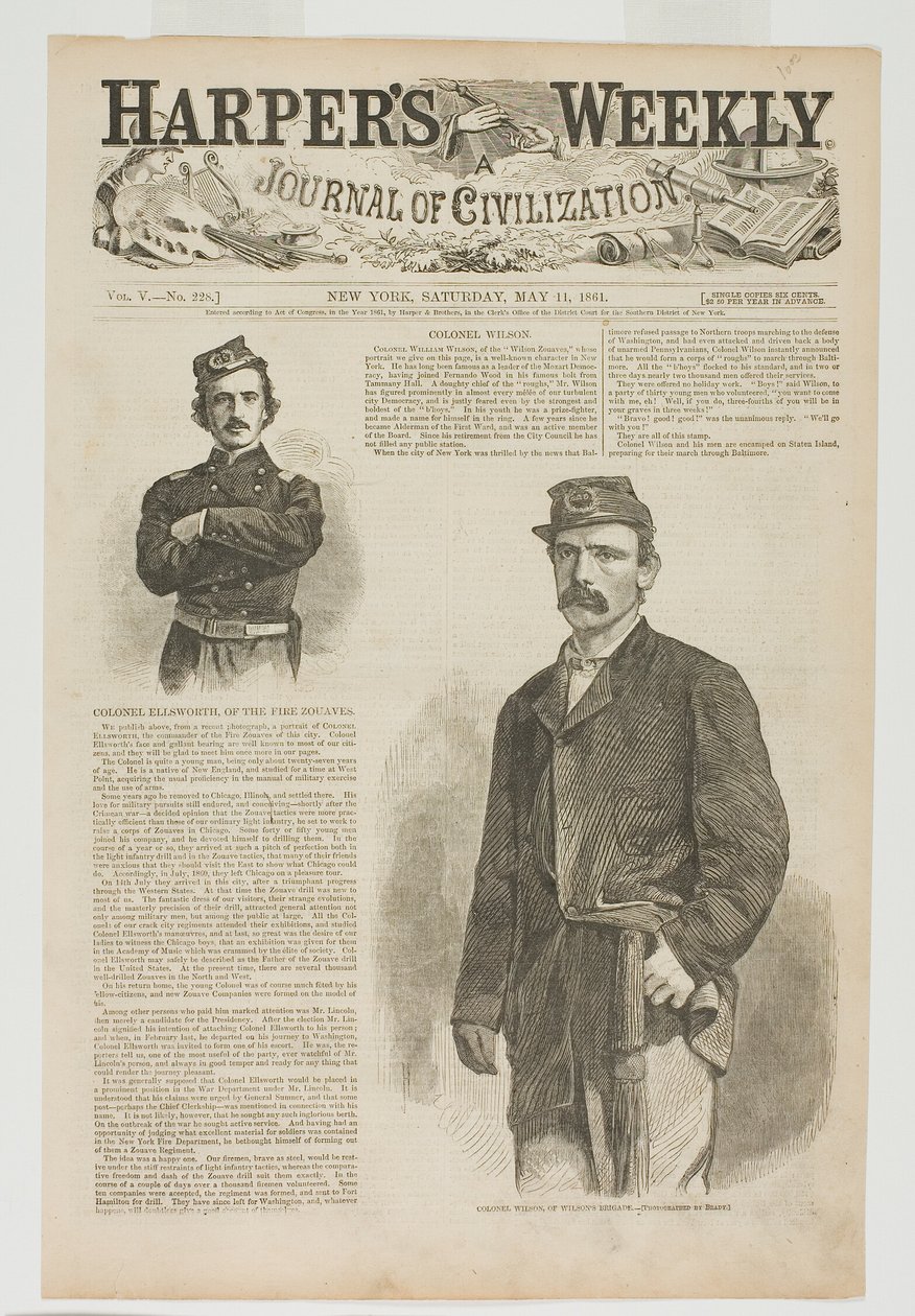 Plukovník Wilson z Wilsonovy brigády a plukovník Ellsworth z Fire Zouaves. od Winslow Homer