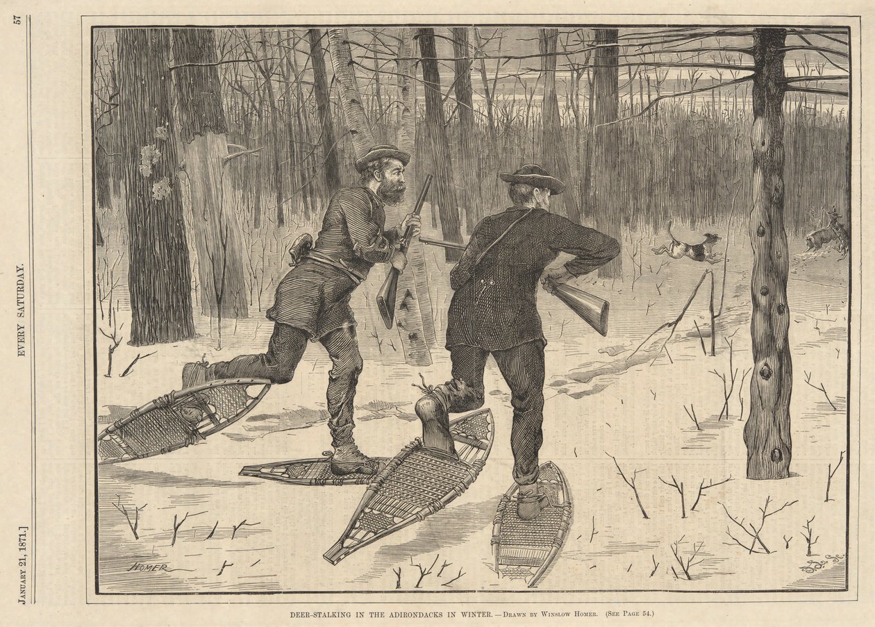Sledování jelenů v Adirondacks v zimě, od Každou sobotu 21. ledna 1871 od Winslow Homer