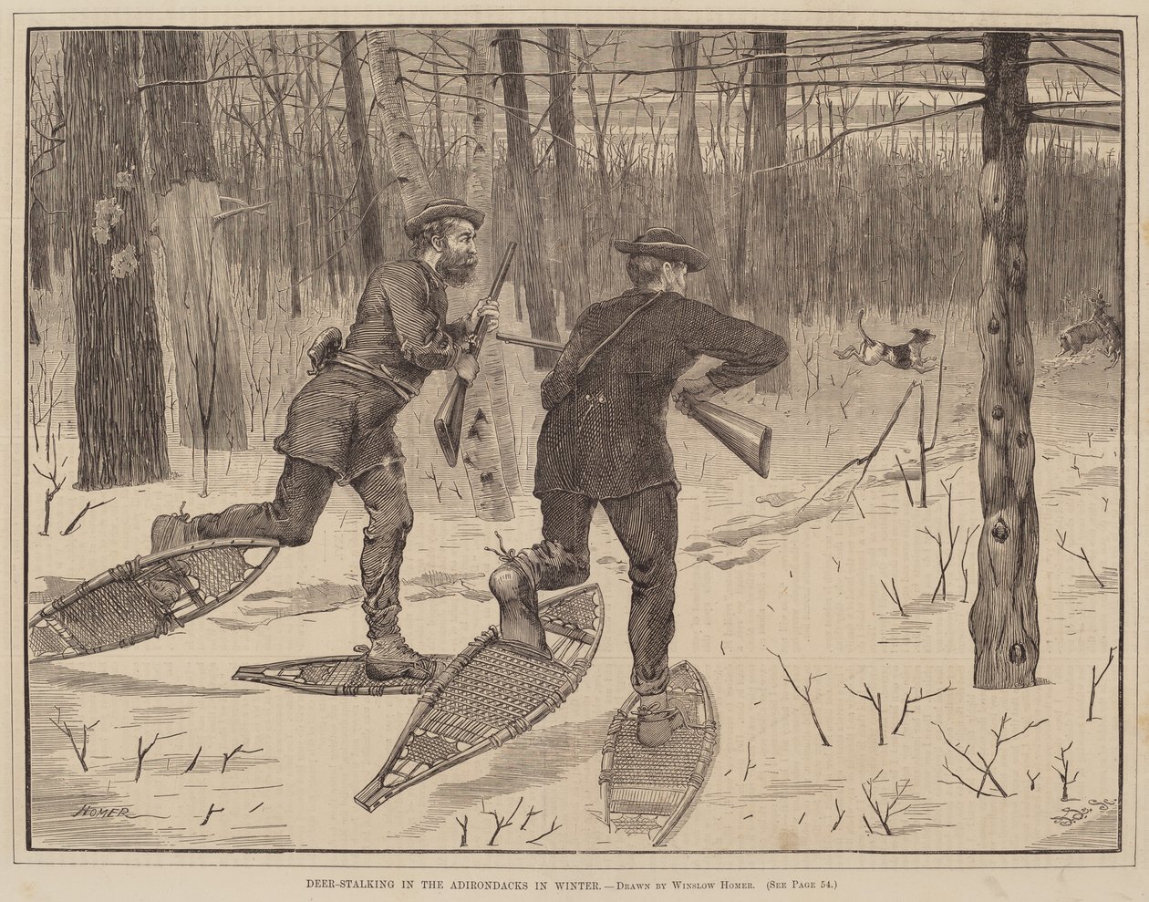 Deer-Stalking in the Adirondacks in Winter, publikoval 1871. od Winslow Homer