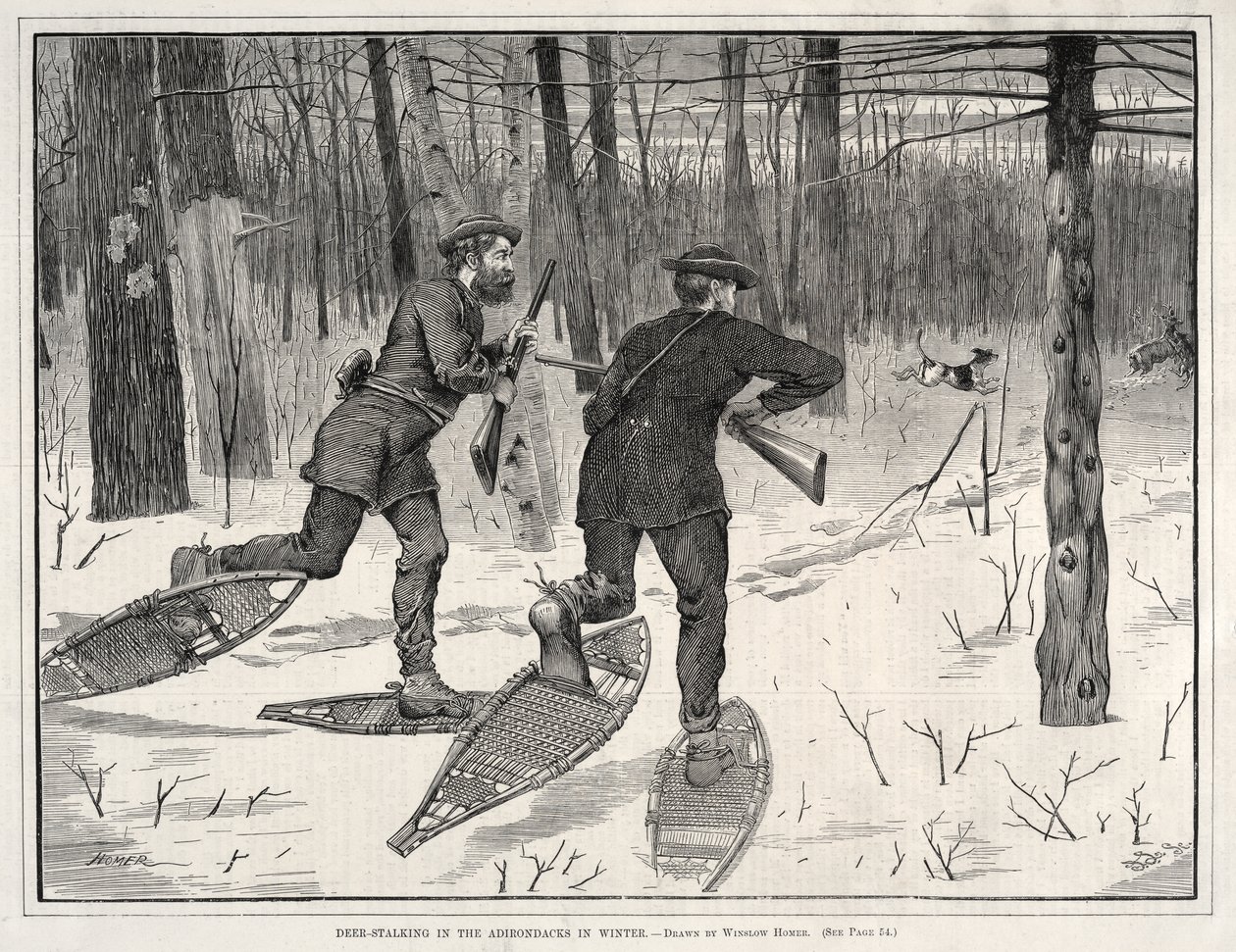 Lov jelenů z úkrytu v Adirondackách v zimě od Winslow Homer