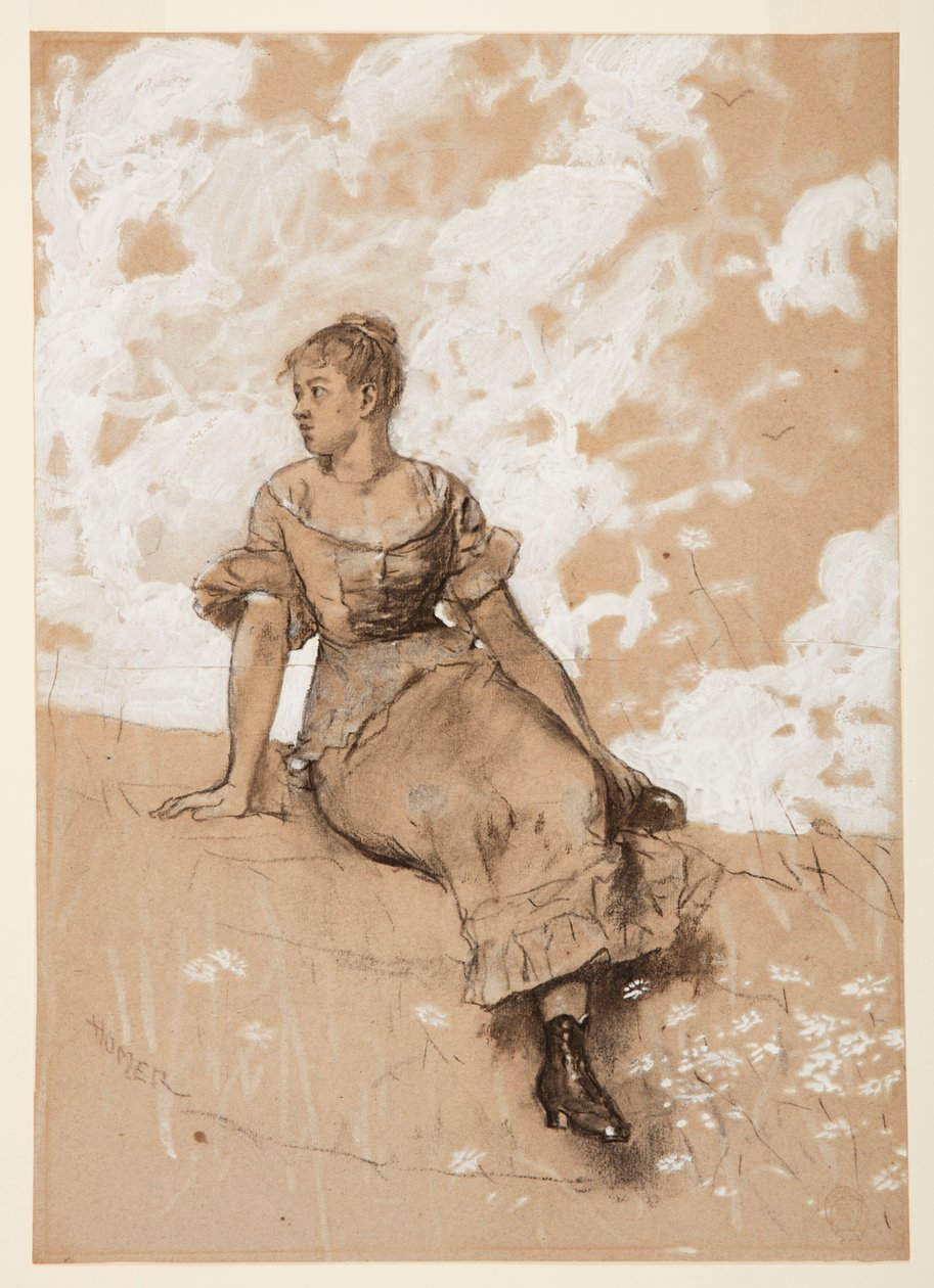 Kresba, Sedící dívka; studie pro "Zahradní zeď", 1878 od Winslow Homer