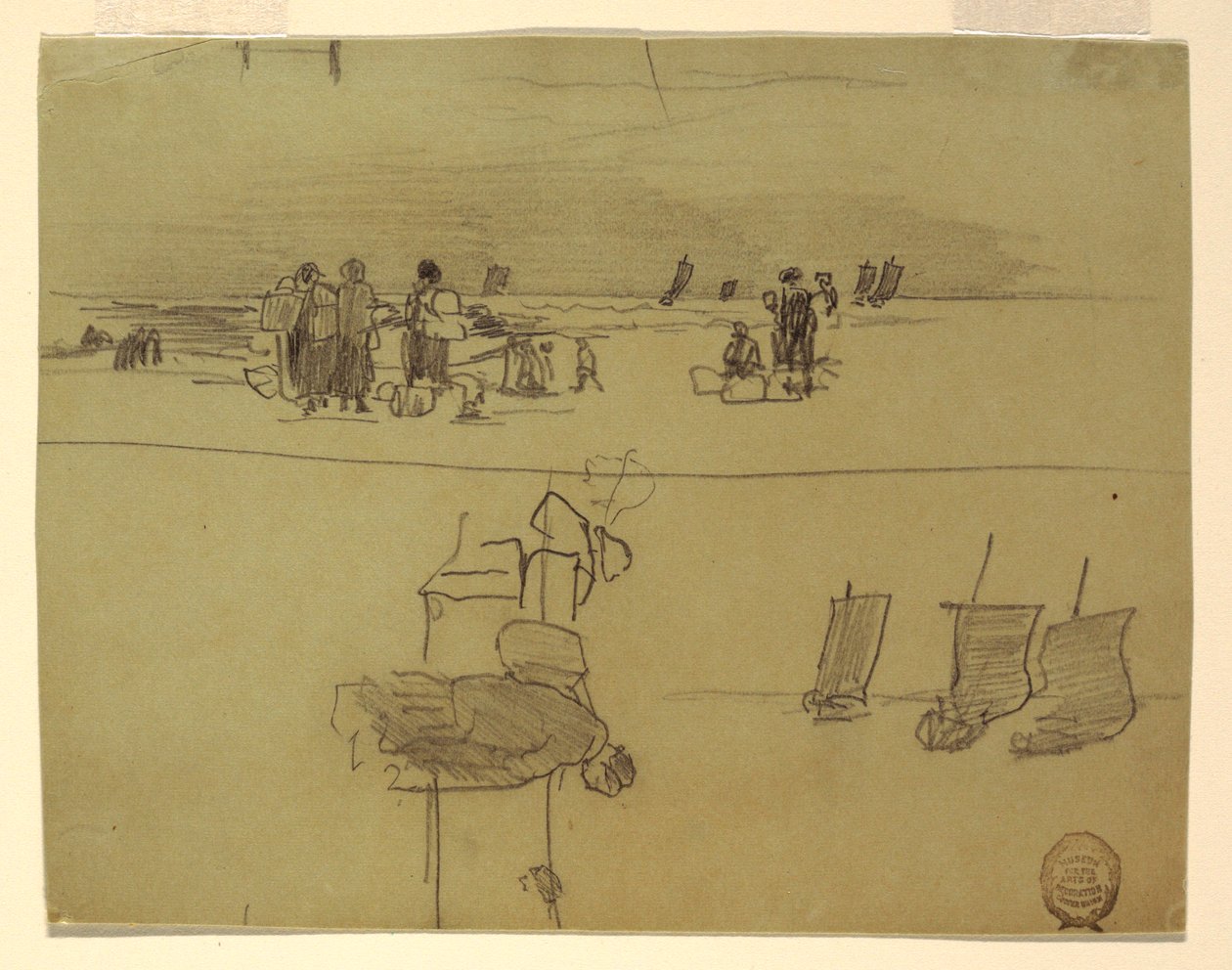 Kresba, Plážová scéna s ženami nesoucími koše, Cullercoats, Anglie, 1881-82 od Winslow Homer