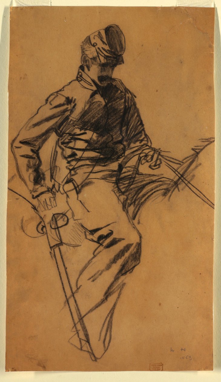 Kresba, voják kavalerie na koni, 1863 od Winslow Homer