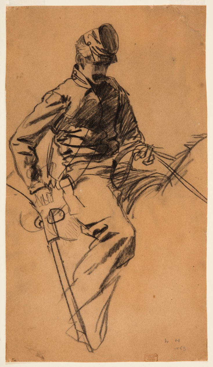 Kresba, voják kavalerie na koni, 1863 od Winslow Homer