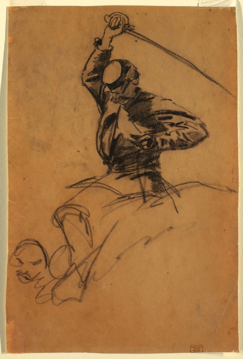 Kresba, voják kavalerie s mečem na koni, 1863 od Winslow Homer