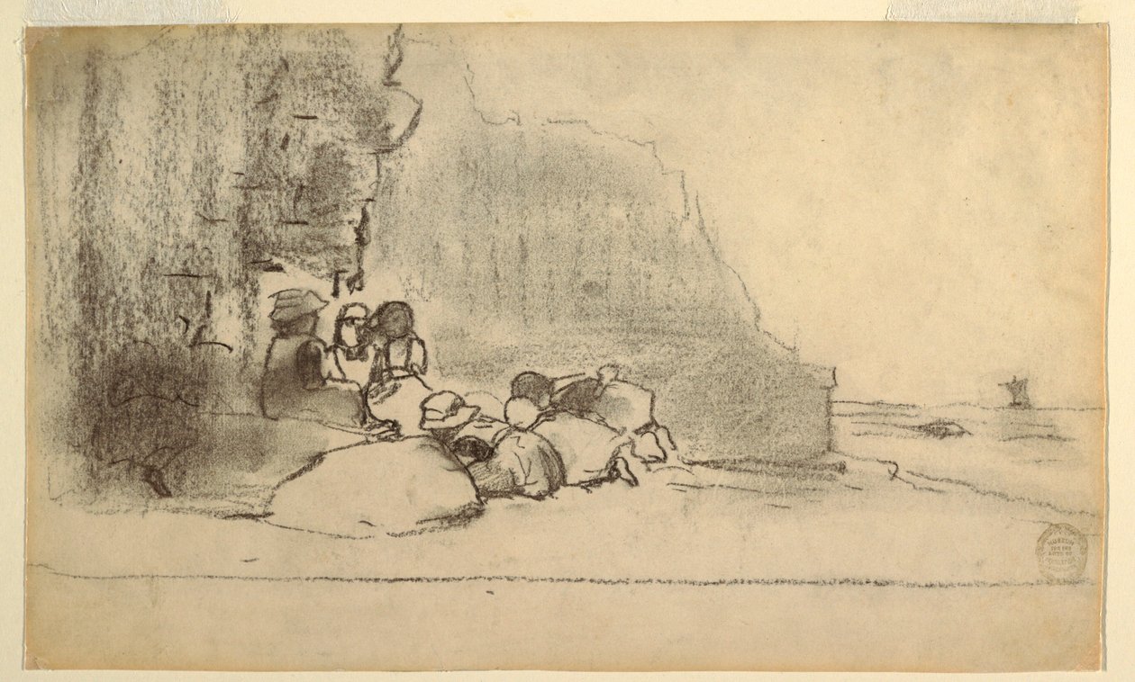 Kresba, Děti hrající si u moře, Cullercoats, Anglie, 1881-82 od Winslow Homer