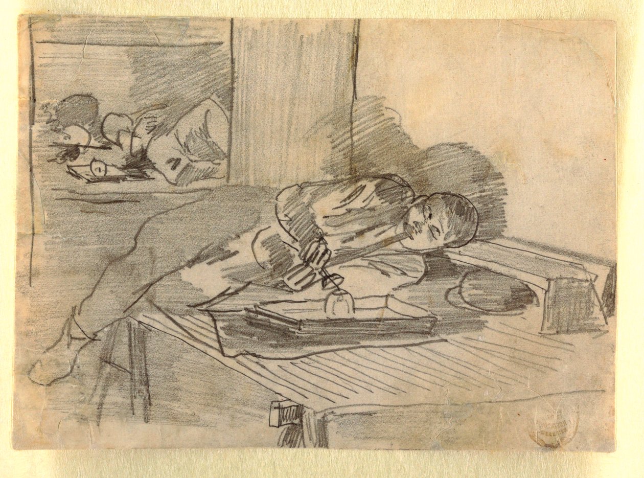 Kresba, Číňan kouřící opiovou dýmku, klubovna na Baxter Street, New York, asi 1874 od Winslow Homer