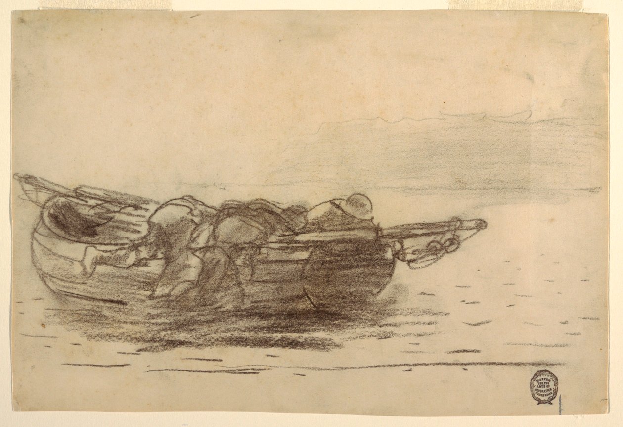 Kresba, Rybáři šplhající po stěnách, Cullercoats, Anglie, 1881-82 od Winslow Homer