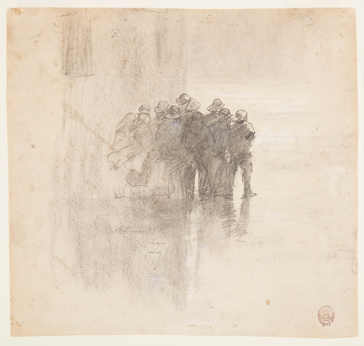 Kresba, Rybáři v olejových kůžích, Cullercoats, Anglie, 1881 od Winslow Homer