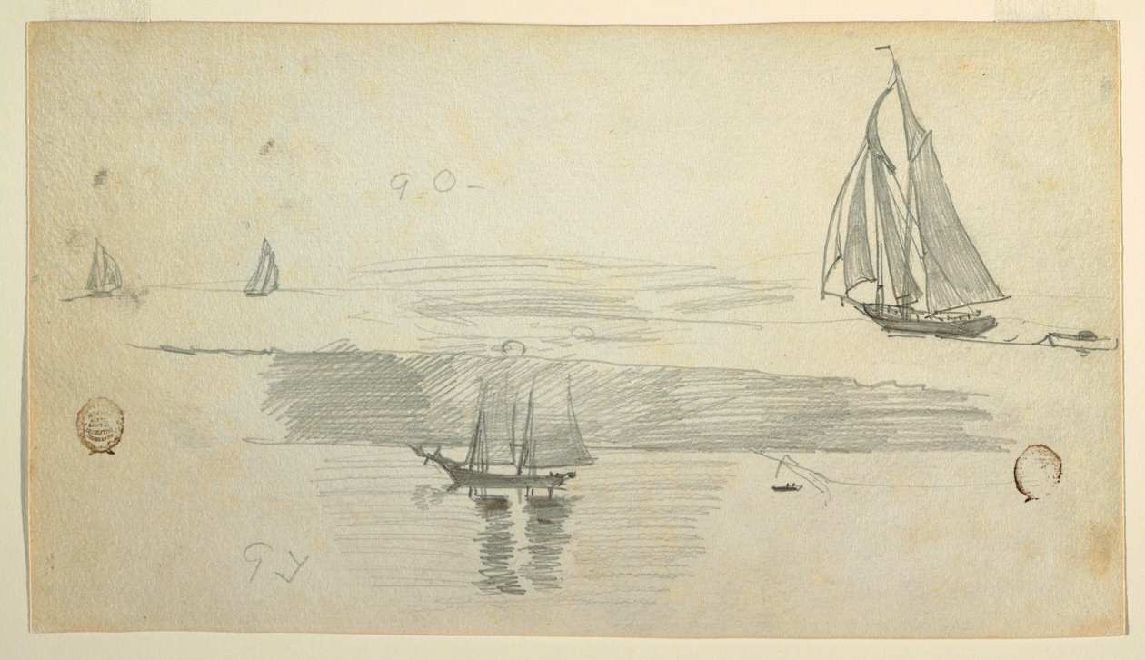 Kresba, Čtyři škunery, pravděpodobně 1880 od Winslow Homer