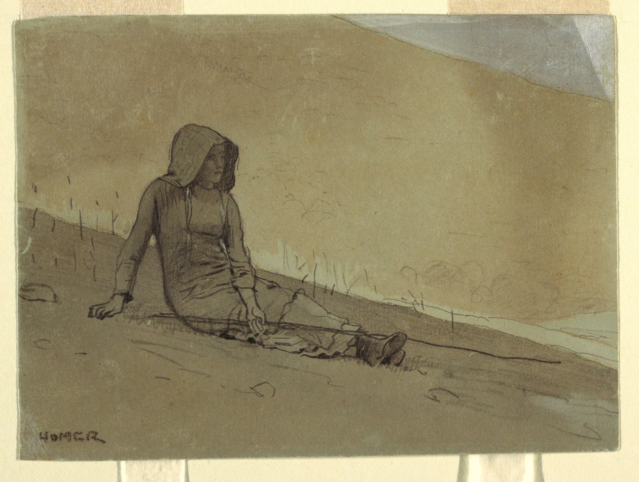 Kresba, Dívka sedící na svahu, 1878 od Winslow Homer