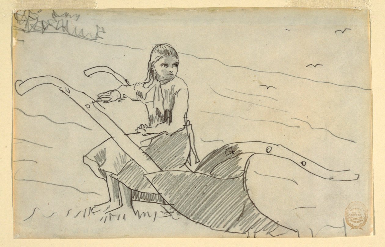 Kresba, Dívka sedící na pluhu, 1879 od Winslow Homer