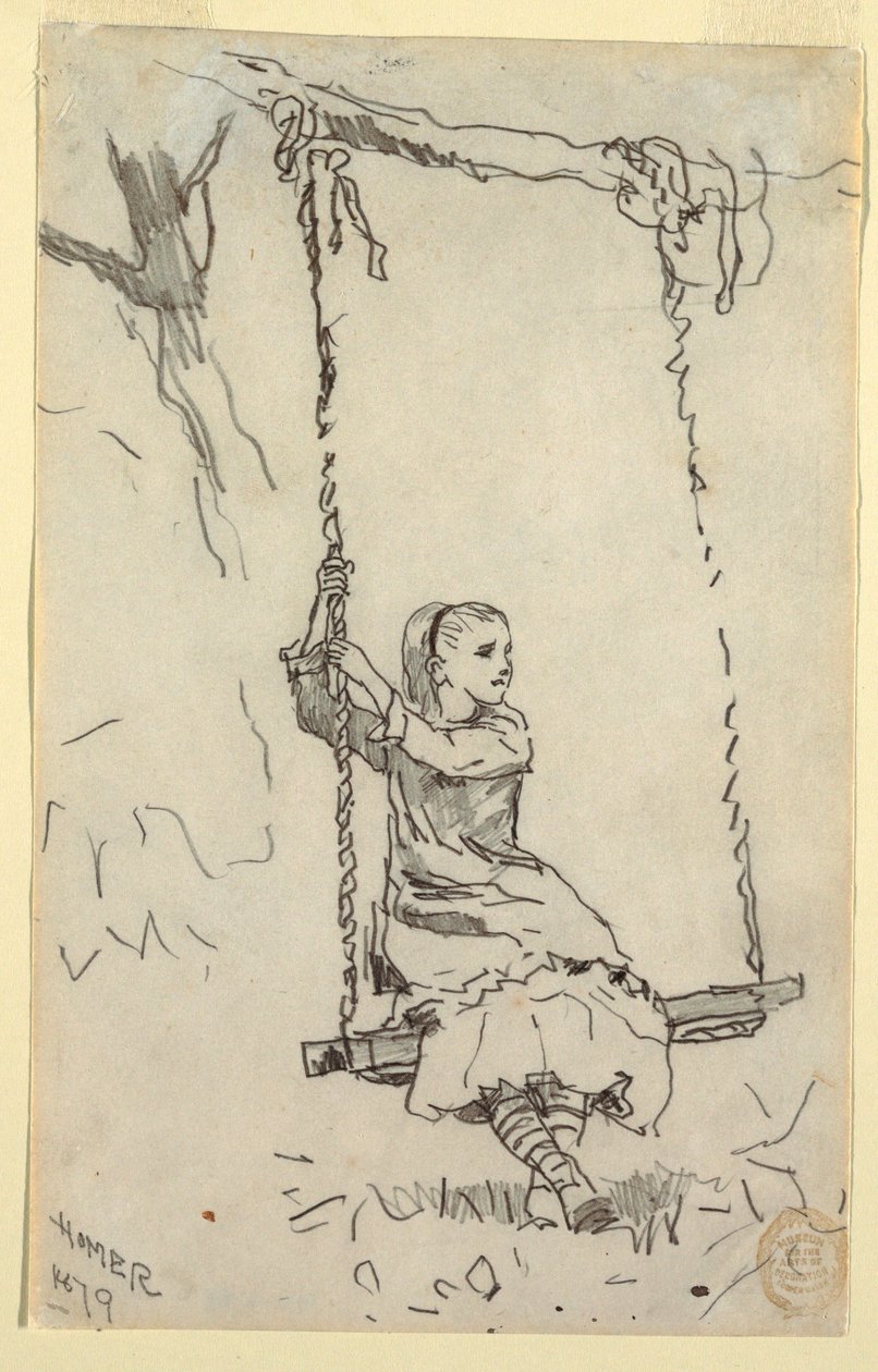 Kresba, Dívka na houpačce, 1879 od Winslow Homer