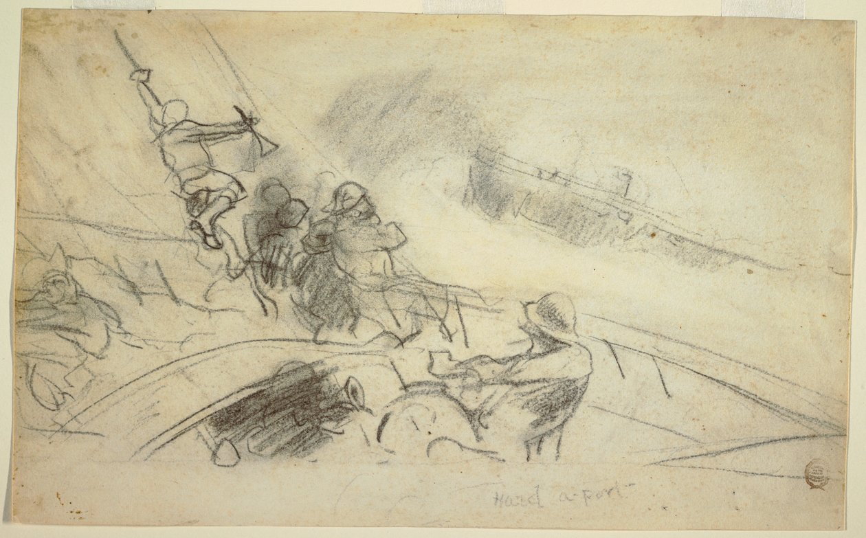 Kresba, Hard-a-Port, 1885-90 od Winslow Homer