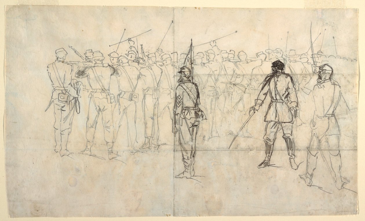 Kresba, pěchotní střelecký výcvik, Sicklesův pluk, 1862 od Winslow Homer