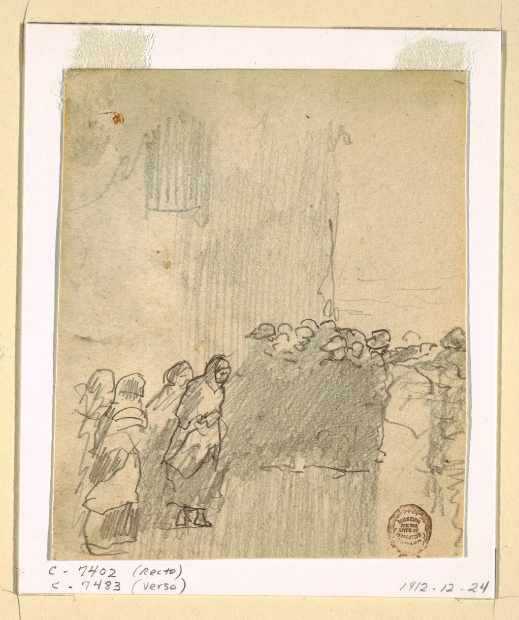 Kresba, Muži a ženy hledící na moře, Cullercoats, Anglie, 1881 od Winslow Homer
