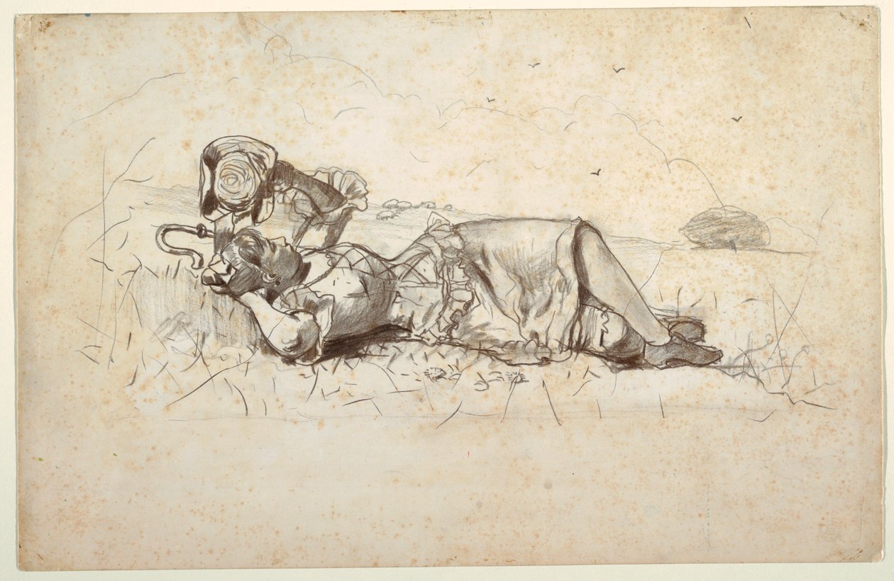 Kresba, Odpočívající pastýřka, 1877 od Winslow Homer