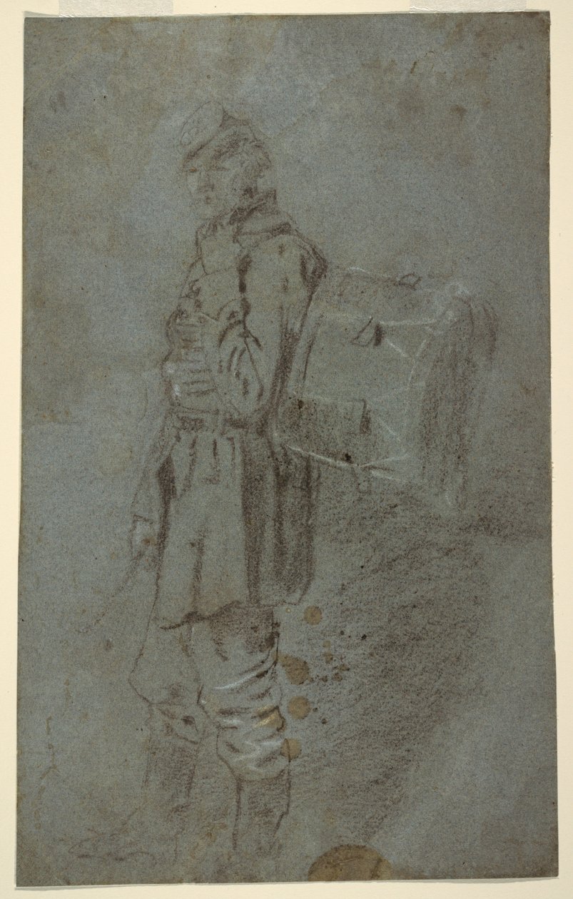 Kresba, boční pohled na bubeníka, asi 1864 od Winslow Homer