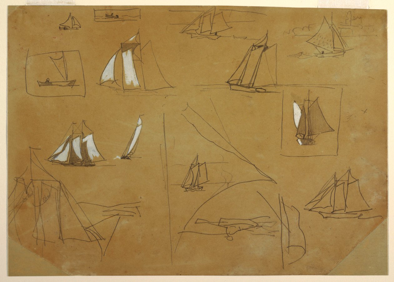 Kresba, Náčrtky plachetnic, Cullercoats, Anglie, 1881-82 od Winslow Homer