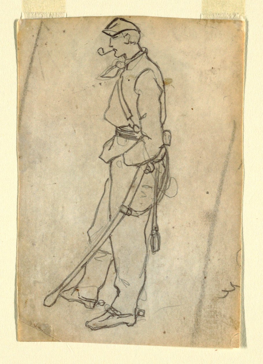Kresba, Voják s mečem a dýmkou, 1862 od Winslow Homer